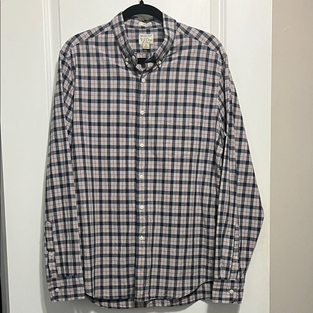 J. Crew Stretch Secret Wash Organic Cotton Poplin Plaid Shirt Sz Large